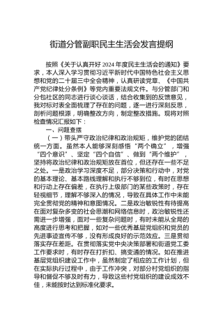 街道分管副职民主生活会发言提纲