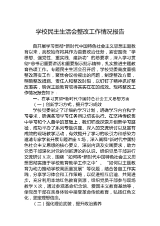 学校民主生活会整改工作情况报告