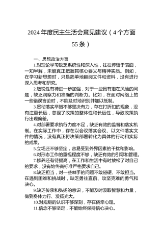 2024年度民主生活会意见建议（4个方面55条）
