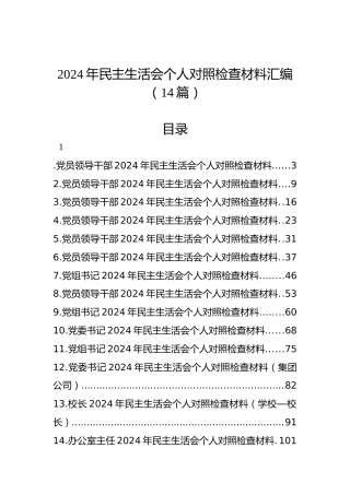 2024年民主生活会个人对照检查材料汇编（14篇）