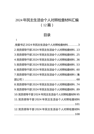 2024年民主生活会个人对照检查材料汇编（12篇）
