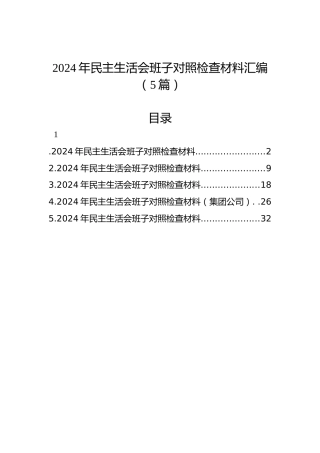 2024年民主生活会班子对照检查材料汇编（5篇）