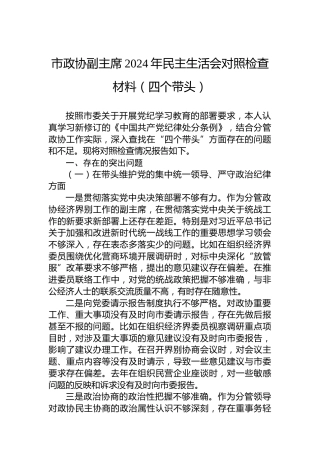 市政协副主席2024年民主生活会对照检查材料