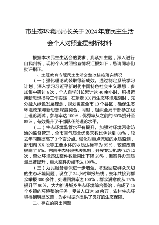 市生态环境局局长关于2024年度民主生活会个人对照查摆剖析材料