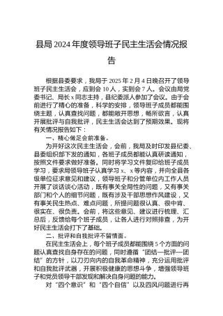 县局2024年度领导班子民主生活会情况报告