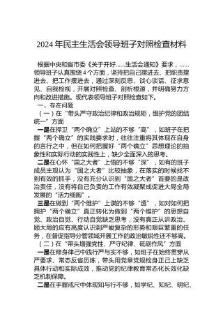 2024年民主生活会领导班子对照检查材料