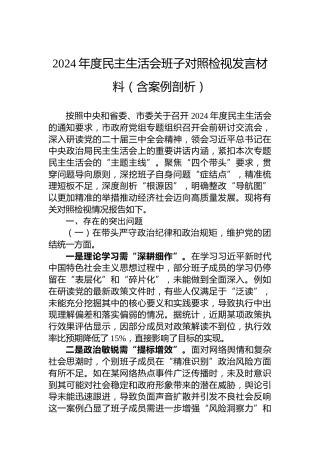 2024年度民主生活会班子对照检视发言材料（含案例剖析）