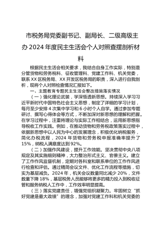 市税务局党委副书记、副局长、二级高级主办2024年度民主生活会个人对照查摆剖析材料
