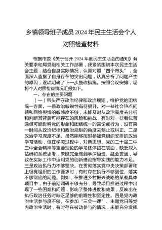 乡镇领导班子成员2024年民主生活会个人对照检查材料
