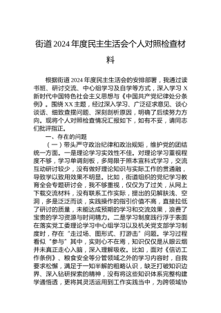 街道2024年度民主生活会个人对照检查材料