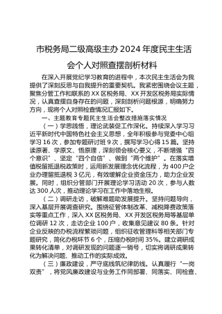 市税务局二级高级主办2024年度民主生活会个人对照查摆剖析材料