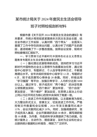 某市统计局关于2024年度民主生活会领导班子对照检视剖析材料