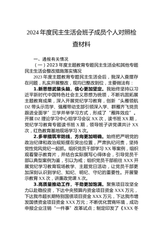 2024年度民主生活会班子成员个人对照检查材料