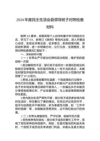 2024年度民主生活会县领导班子对照检查材料