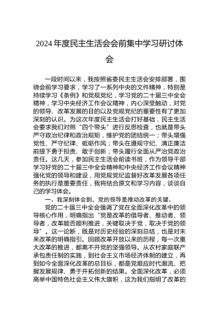 2024年度民主生活会会前集中学习研讨体会