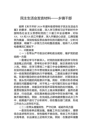 民主生活会发言材料——乡镇干部