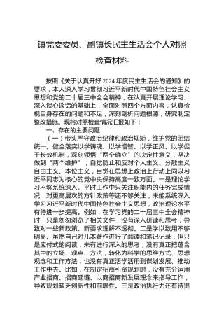 镇党委委员、副镇长民主生活会个人对照检查材料