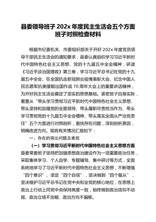 县委领导班子202x年度民主生活会五个方面班子对照检查材料 (2)