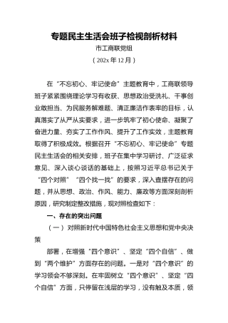 202x年民主生活会个人检视剖析材料