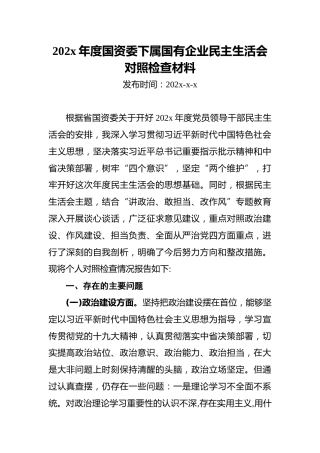 202x年度国资委下属国有企业民主生活会对照检查材料