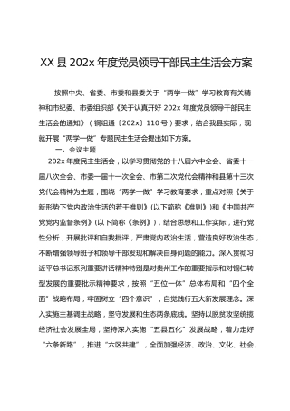 XX县20xx年度党员领导干部民主生活会方案