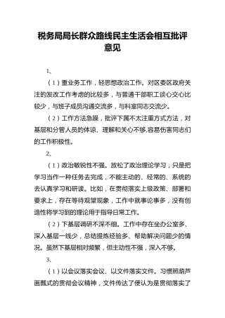 税务局局长群众路线民主生活会相互批评意见