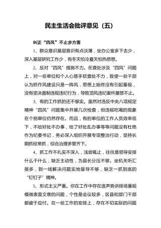 民主生活会批评意见（五）
