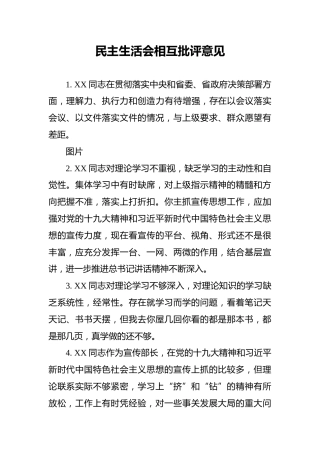 民主生活会相互批评意见