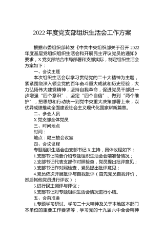 2022年度党支部组织生活会工作方案