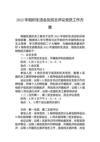 2022年组织生活会及民主评议党员工作方案