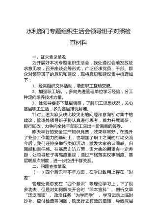 2022年水利部门专题组织生活会领导班子对照检查材料