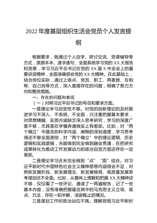 2022年度基层组织生活会党员个人发言提纲（新时代党的治疆方略）
