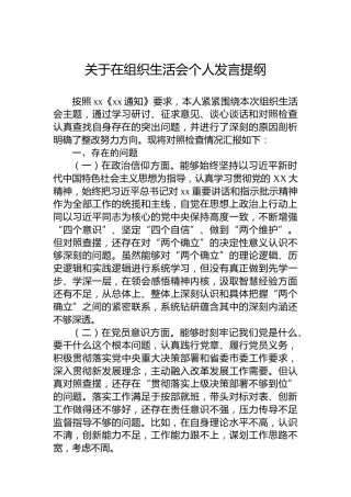 关于在组织生活会个人发言提纲