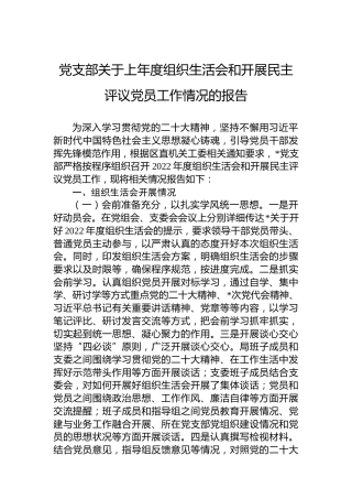 党支部关于上年度组织生活会和开展民主评议党员工作情况的报告