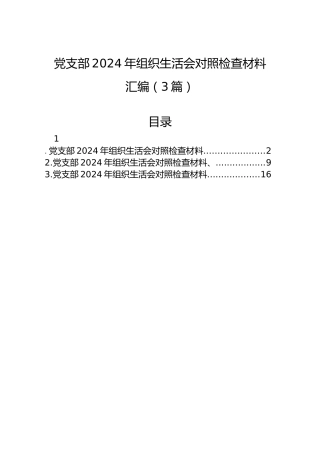 党支部2024年组织生活会对照检查材料汇编（3篇）