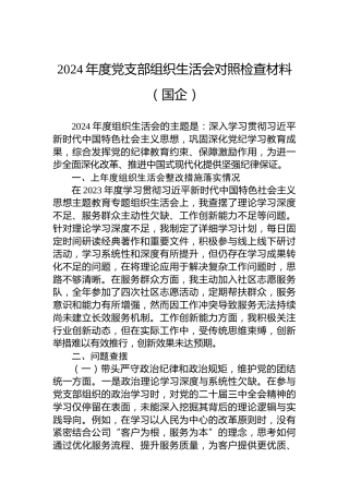 2024年度党支部组织生活会对照检查材料（国企）