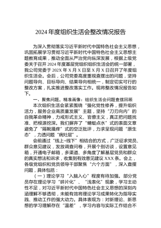 2024年度组织生活会整改情况报告