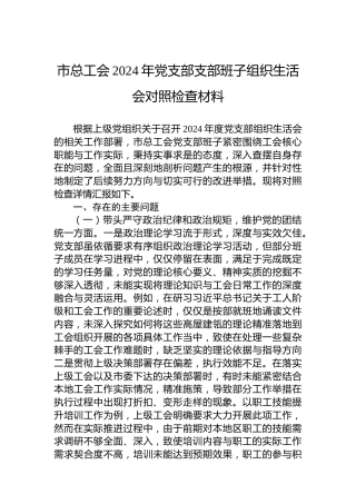 市总工会2024年党支部支部班子组织生活会对照检查材料