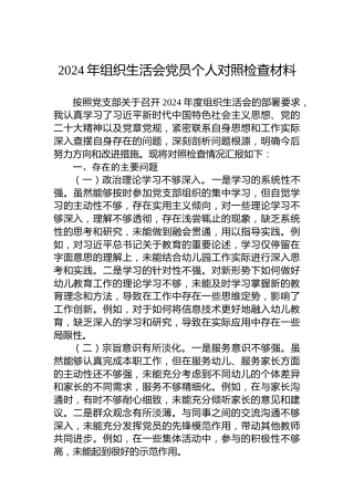 2024年组织生活会党员个人对照检查材料
