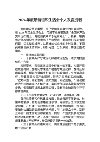 2024年度最新组织生活会个人发言提纲