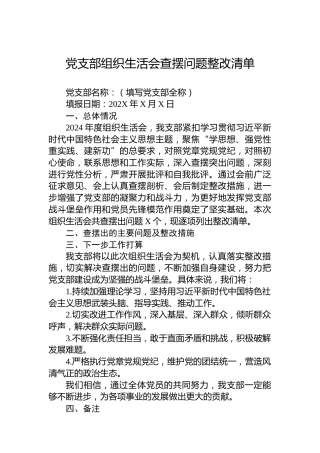 党支部组织生活会查摆问题整改清单