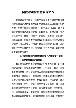 2018年自我对照检查材料范文5