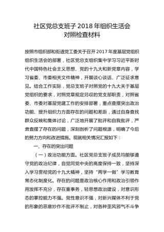 社区党总支班子2018年组织生活会对照检查材料