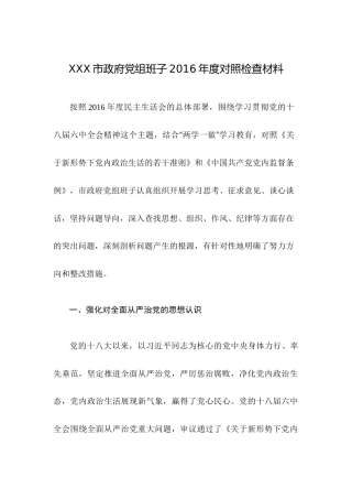 市政府党组班子2016年度对照检查材料