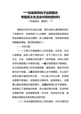 党组领导班子巡视整改专题民主生活会对照检查材料3