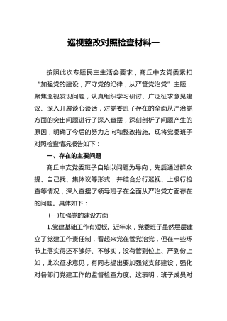 巡视整改对照检查材料一