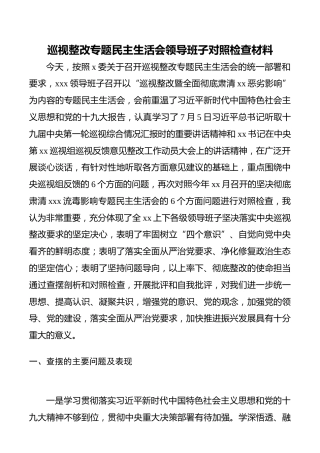 巡视整改专题民主生活会领导班子对照检查材料（巡察整改对照检查材料）（巡视整改对照检查）
