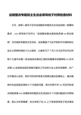 巡视整改专题民主生活会领导班子对照检查材料