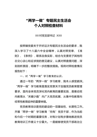 对照检查材料XX村党支部书记