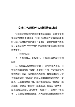 文字工作领导个人对照检查材料